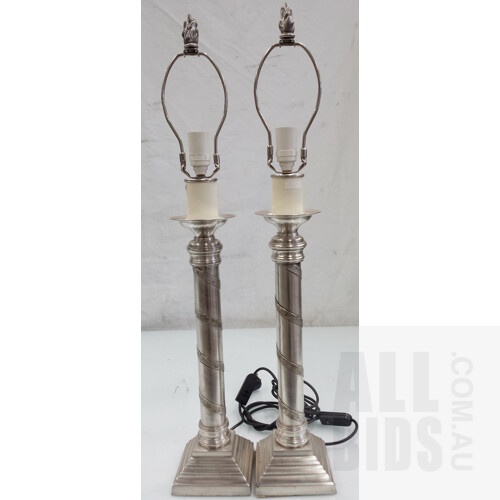 Ornate Pewter Table Lamps - Lot of Two