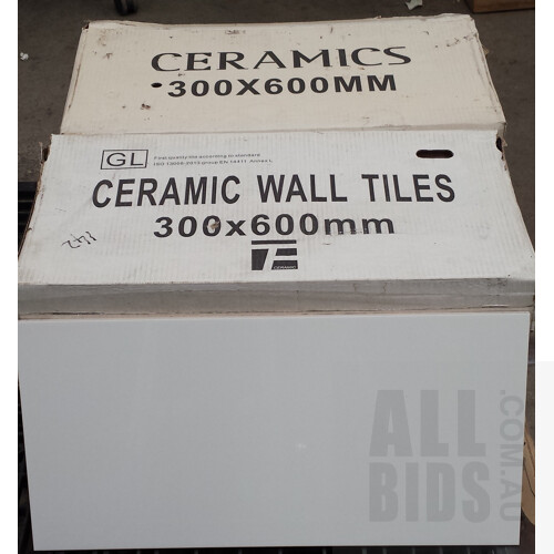 Eight Boxes of 600mm x 300mm Ceramic Wall Tiles - White -  11.52 Square Meters - New