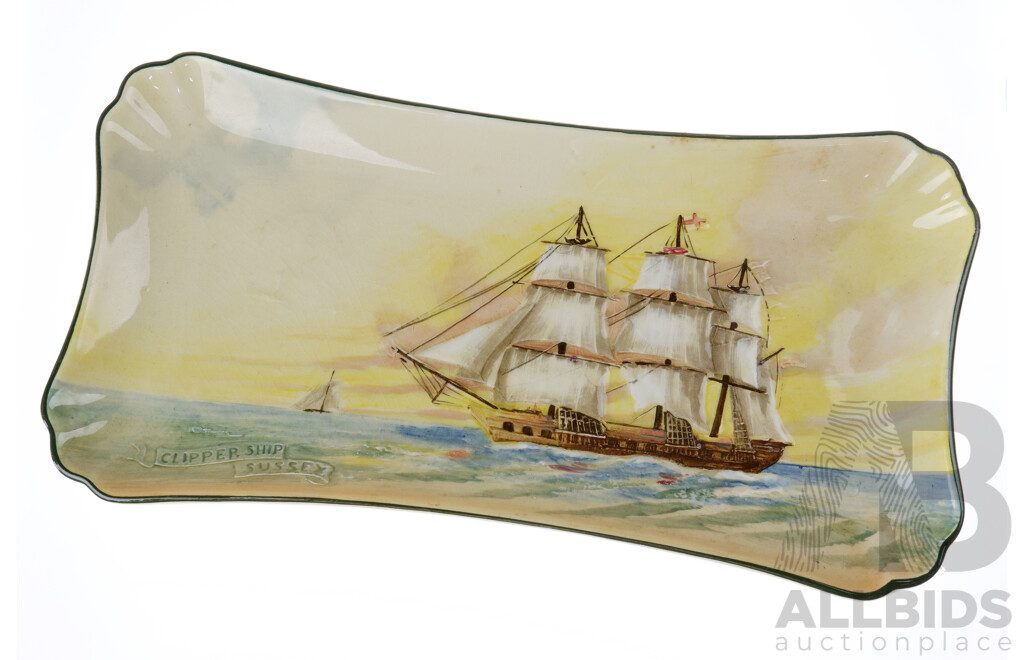 Vintage Royal Doulton Hand Painted in Relief, Famous Ships, Sussex, Sandwich Tray, D5957