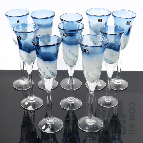 Ten Art Glass Champagne Flutes Designed in Japan