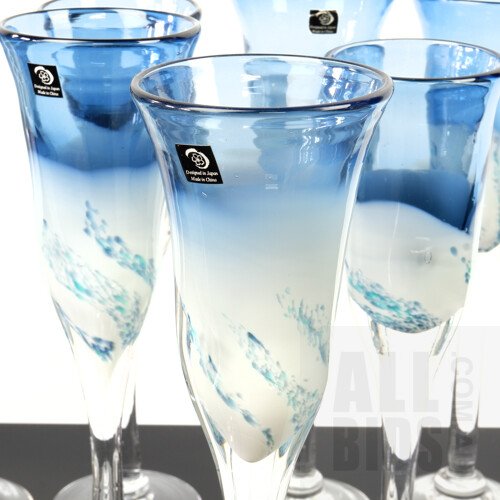 Ten Art Glass Champagne Flutes Designed in Japan