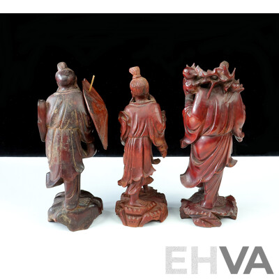 Collection Three Vintage Hand Carved Chinese Sage Figures