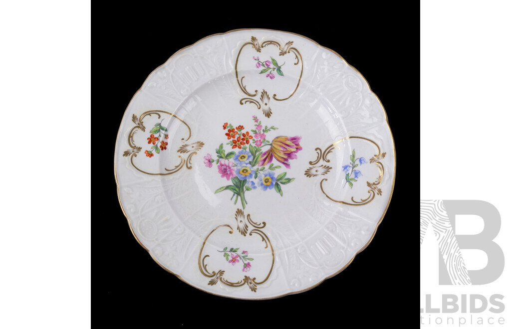 Antique Hand Painted Porcelain Plate with Meissen Marks to Rear