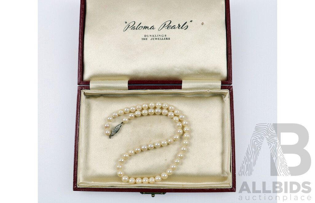 Vintage 'Paloma Pearls' Freshwater Cultured, 40cm Strand with Sterling Silver Clasp in Original Box Hallmarked Sterling
