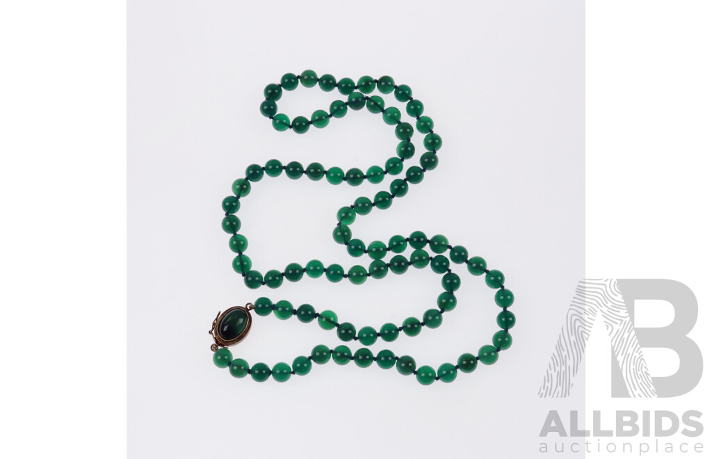 Vintage Green Quartz Beads with Sterling Silver Clasp, 8mm Diameter, Hallmarked S925, 80cm Long