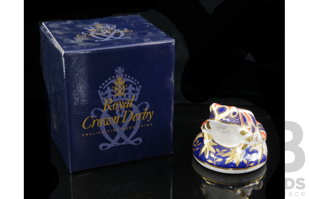 Royal Crown Derby Porcelain Frog Figure in Box, Marks to Base