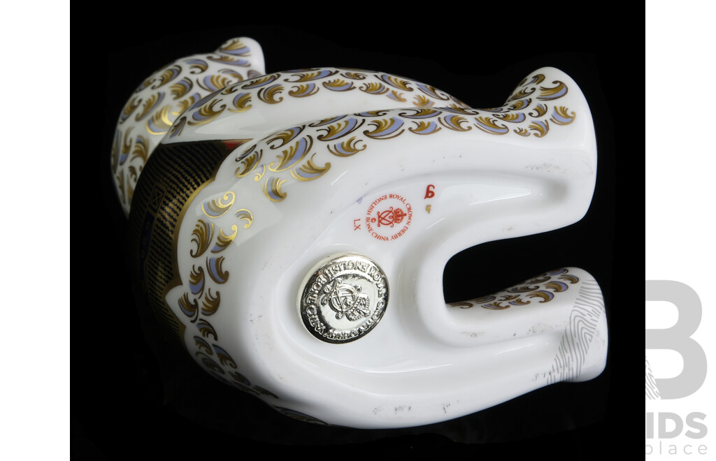 Royal Crown Derby Porcelain Teddy Bear Paperweight Figure From the Guild Collection in Box, Marks to Base