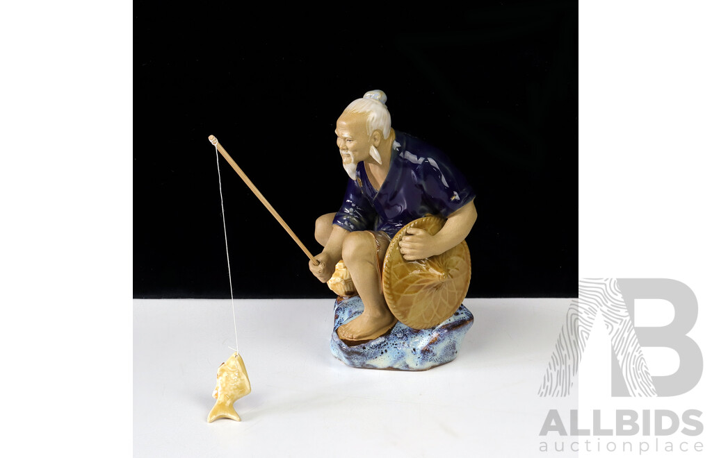 Chinese Hand Decorated Ceramic Mudman Fisherman Figure