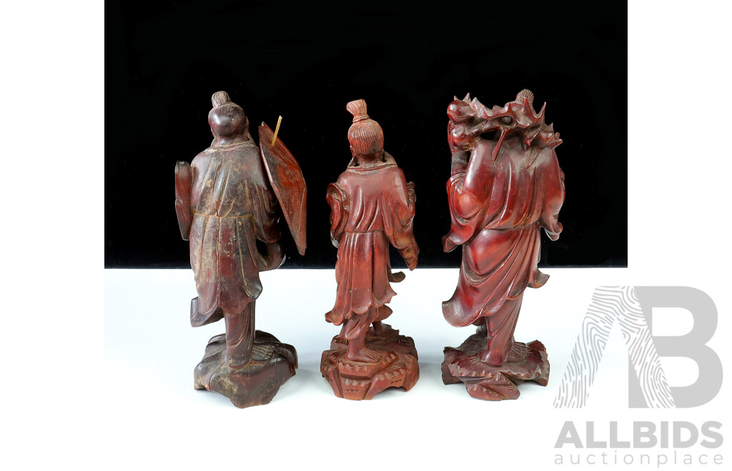 Collection Three Vintage Hand Carved Chinese Sage Figures