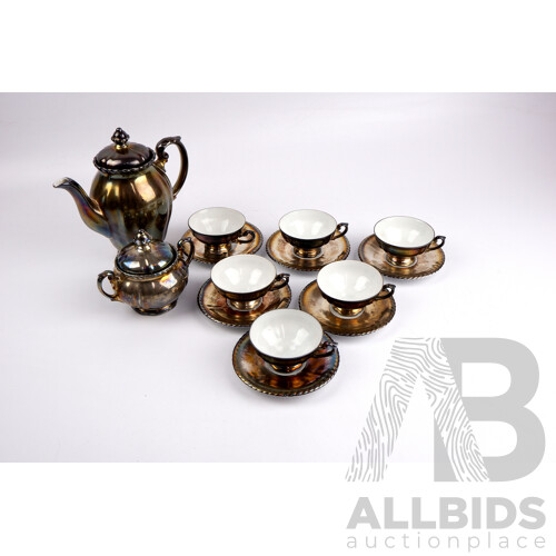 Vintage German Tea Set With Decorative Silver