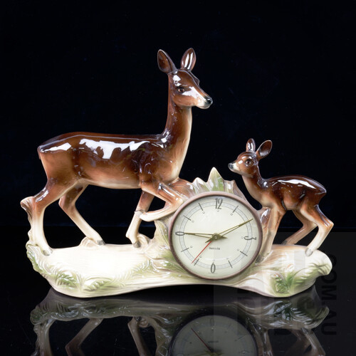 Large Vintage Jema Holland Mantle Clock with Two Doe's, No 459