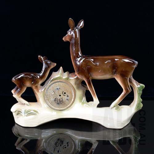 Large Vintage Jema Holland Mantle Clock with Two Doe's, No 459