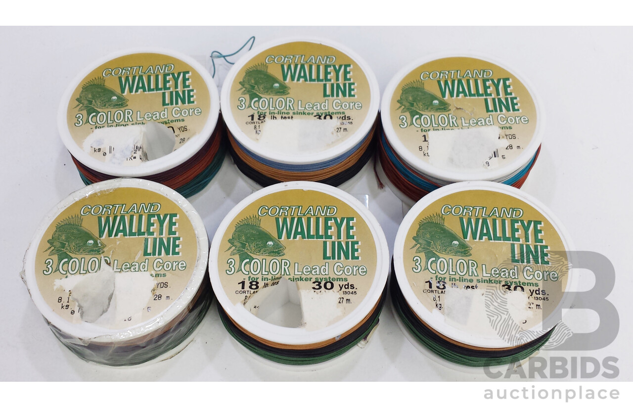 Cortland Walleye 3 Color Lead Core Fishing Line - Lot of Six Spools - Brand  New