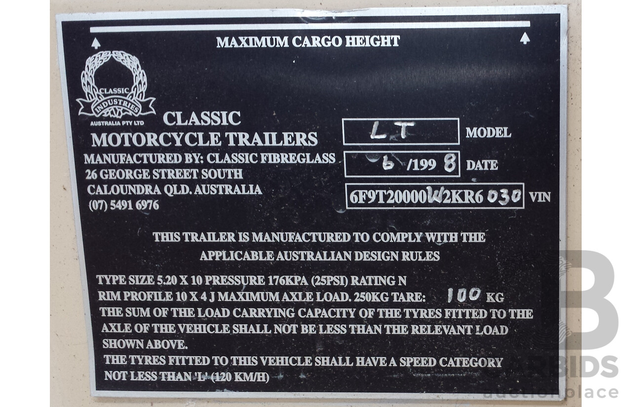 1998 Classic Motorcycle Fibreglass Motorbike Trailer