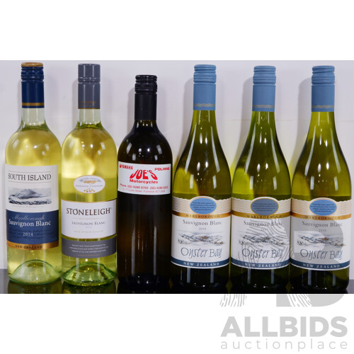 Six Bottles of White Wine Including Oyster Bay, South Island, Stoneleigh and One Unlabled Bottle