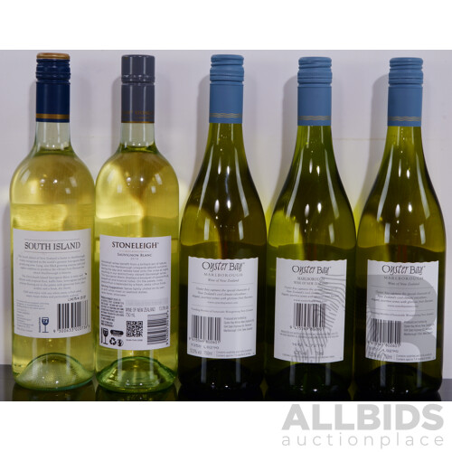 Six Bottles of White Wine Including Oyster Bay, South Island, Stoneleigh and One Unlabled Bottle