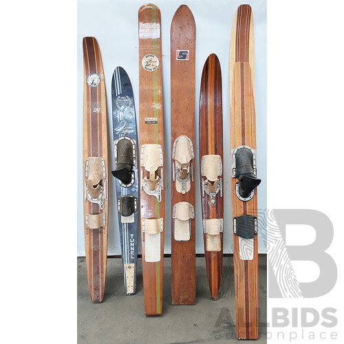 Vintage Wooden Single Water Skis Fred Williams - Lot of 6
