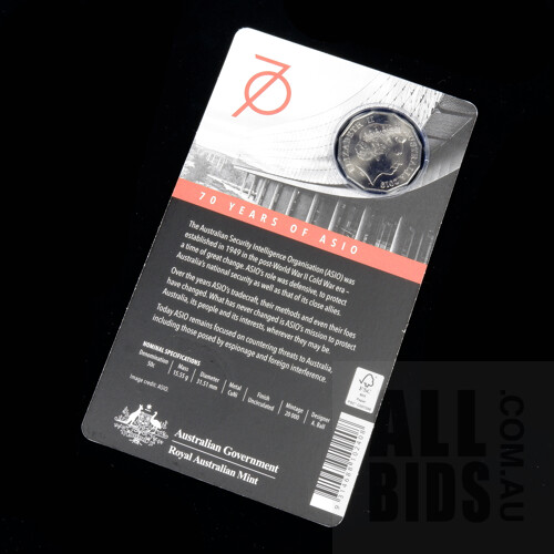 2019 50c Uncirculated Coin, Australian Spies and Spooks, 70 Years of ASIO