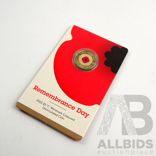 RAM Remembrance Day 2022 $2 Coin C Mintmark Coloured Uncirculated Coin
