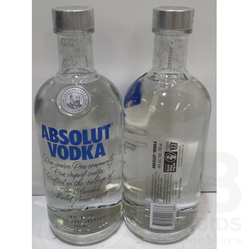 2 Bottles of Absolut Vodka - 700mL