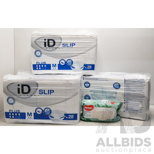 Lot of iD Expert Slip All in One Plus Nappies - Size M - 4 Packs Inc. Wipes