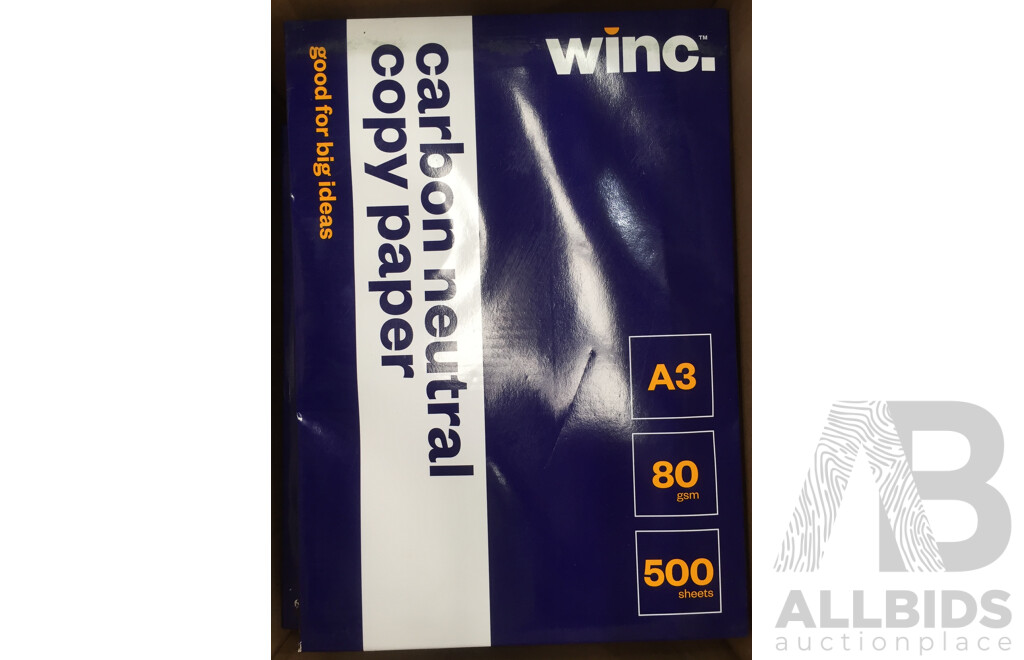 Winc A3 Carbon Neutral Copy Paper 80gsm (500 Sheets) - Lot of 6 - Total ORP $201.54