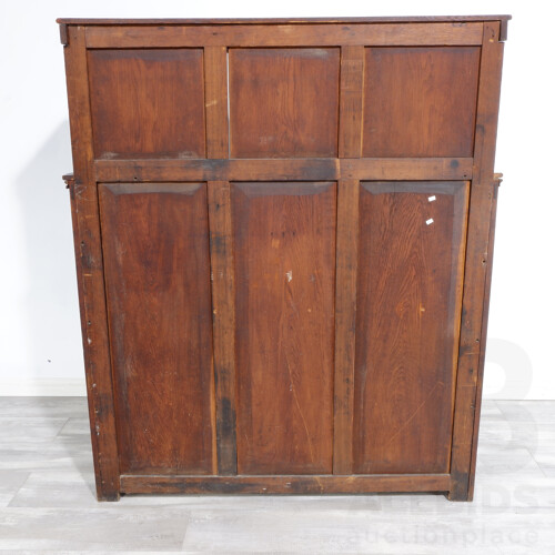 Nice Antique European Oak Cabinet With Nice Wrought Iron Hardware and Profusely Carved Shield and Acorn Panels