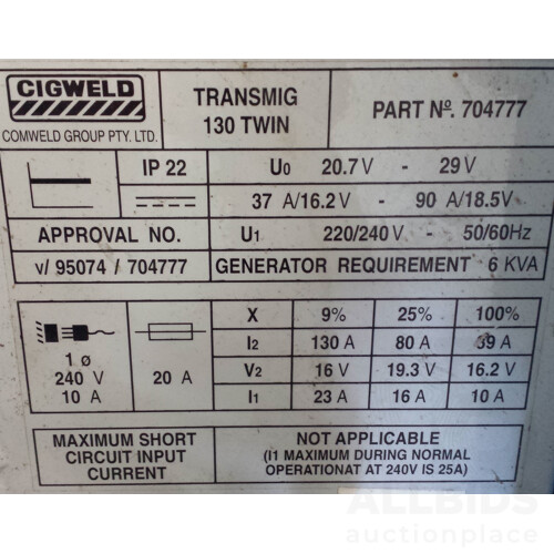 Cigweld Transmig 130 Twin Welder 704777 and Welding Equipment