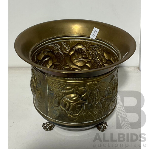 Ornate Pot Plant Holder With Rose Motif and Three Feet