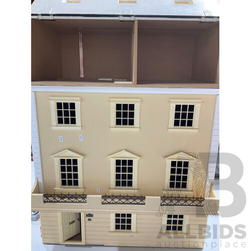 Kensington Doll House - Four Storey Georgian Style - Partly Constructed and Decorated and Including a Box Full of Doll House Magazines, Some Furniture, Flooring, Wallpaper, Stairs, Wood Panelling and Many Other Items to Complete Your Dream Doll House