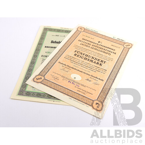 German Government WW2 Era Bonds Certificate