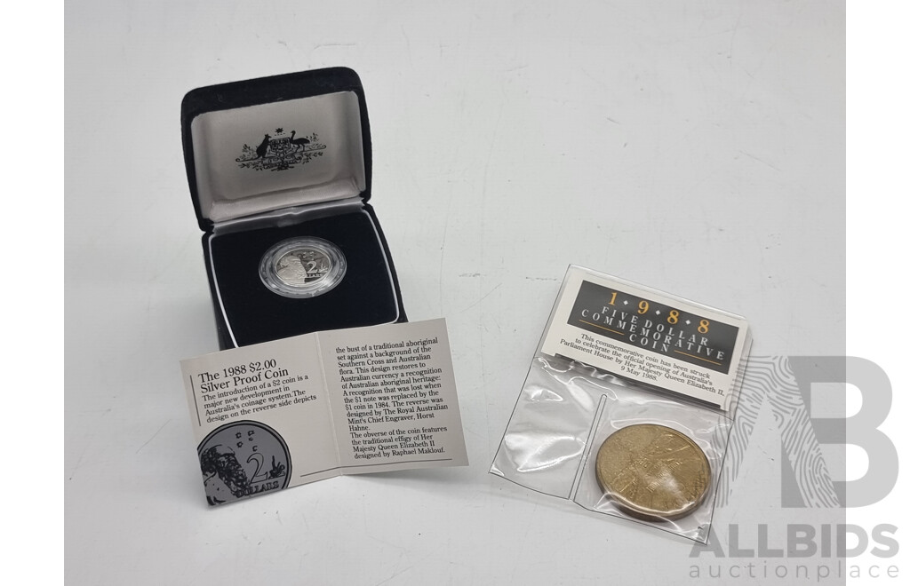 RAM 1988 $2 Silver Proof Coin and $5 Commemorative Coin