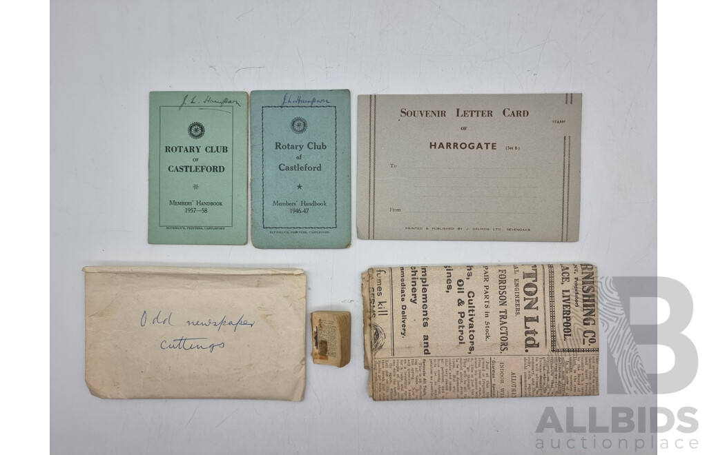 Antique and Vintage Historical Documents - Post-War Ration Cards, Newspaper Clippings, 1914 Book of Prose and Others