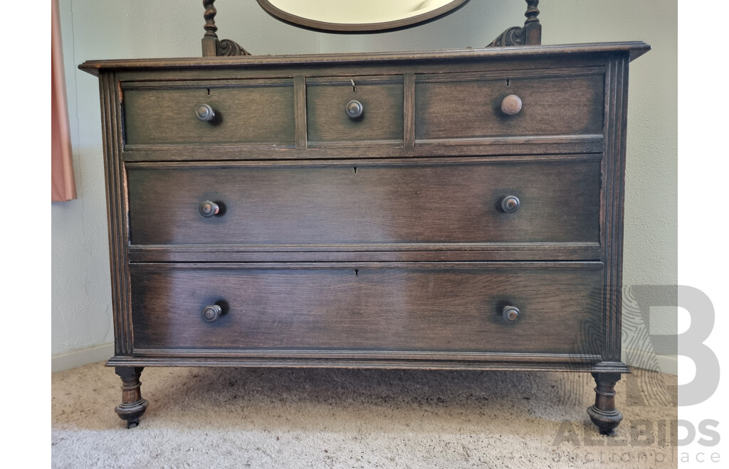 Vintage Oak Bedroom Suite - Mid 20th Century