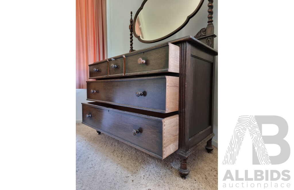 Vintage Oak Bedroom Suite - Mid 20th Century