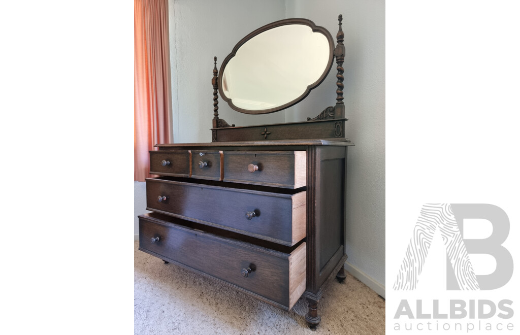 Vintage Oak Bedroom Suite - Mid 20th Century