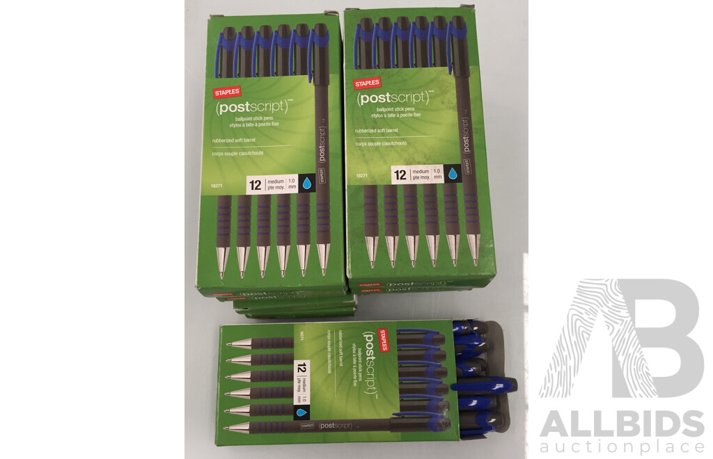 Staples Postscript Blue Ballpoint Pens (1 Dozen) - Lot of 9 - Total ORP $113.07
