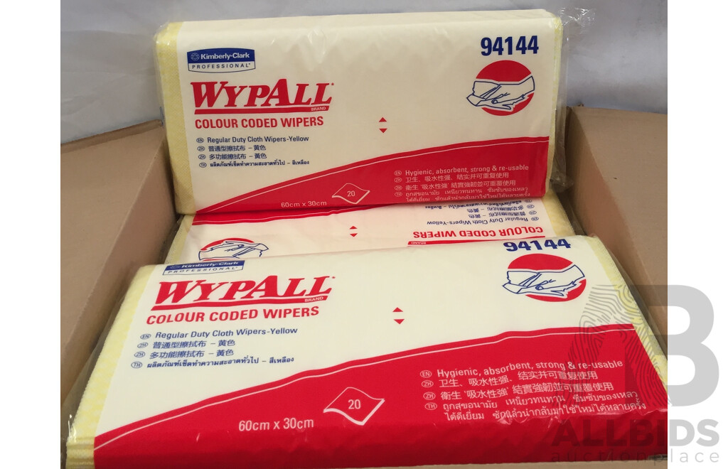 Wypall Yellow Colour Coded Cloth (Pack of 20) - Lot of 12 - Total ORP $134.28