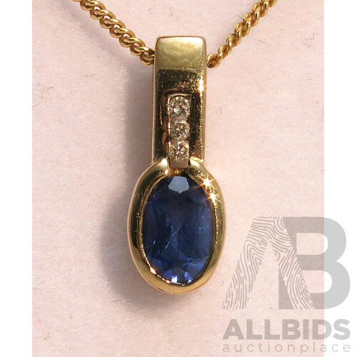 9ct Gold Blue Sapphire & Diamond Pendant