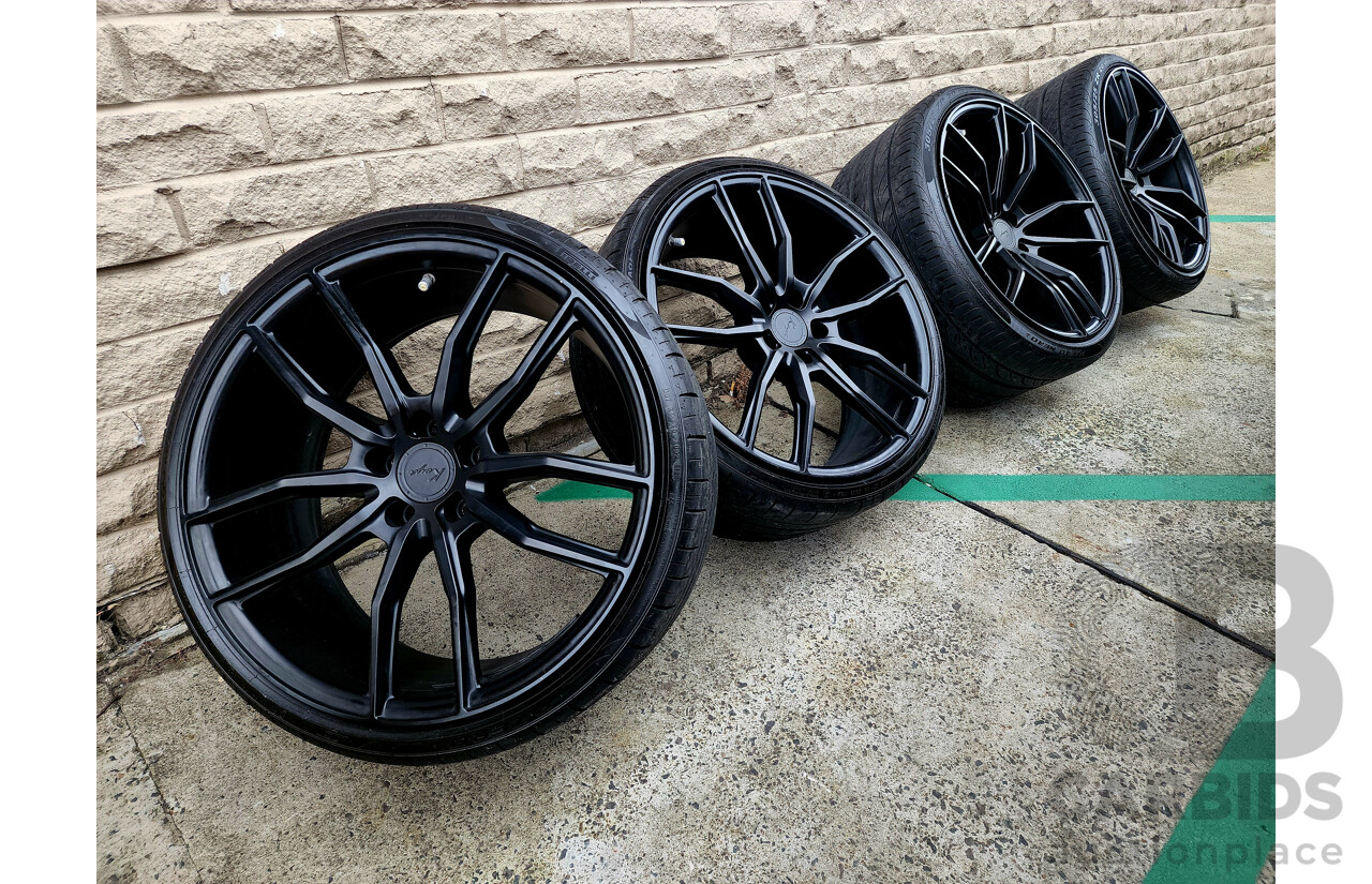 Set of Four Satin Black Koya SF11 20 Inch Staggered Semi Forged Wheels