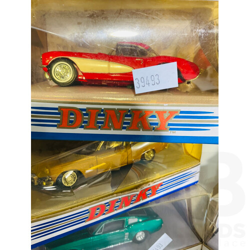 Collection of Five the Dinky Collection Matchbox Collectible Cars Including 1953 Buick Skylark, 1955 Ford Thunderbird, 1956 Chevrolet Corvette, Studebaker Golden Hawk and 1967 Ford Mustang Fast Back