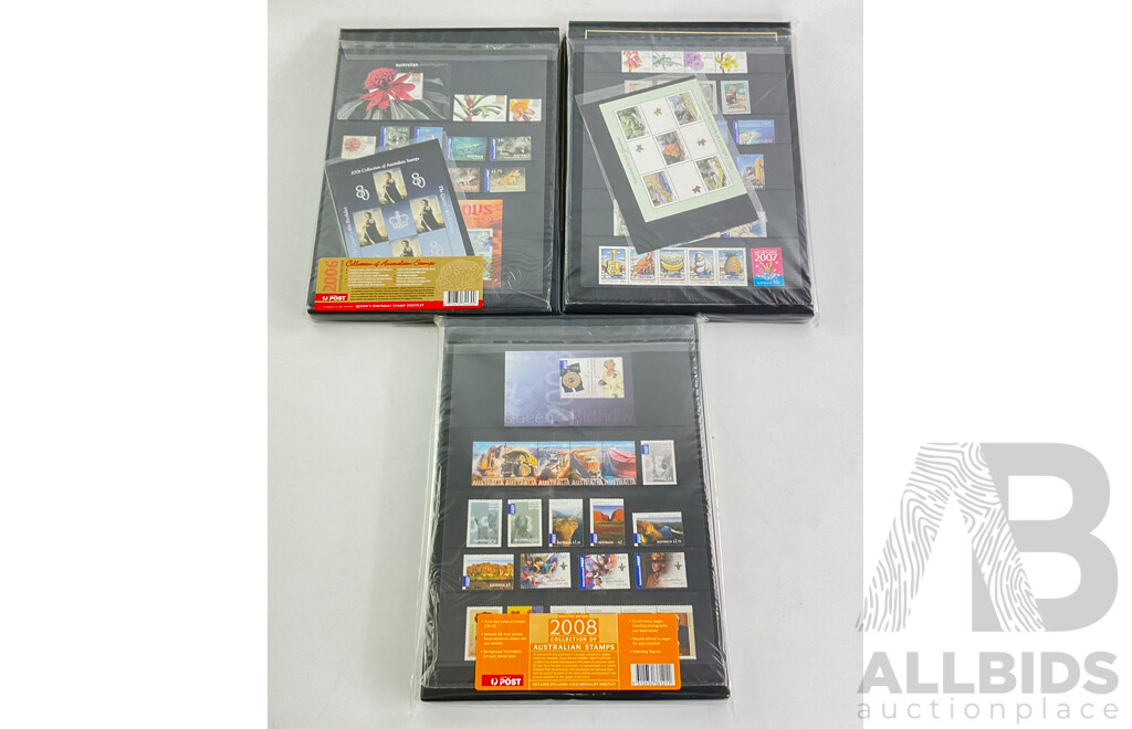 Australian Collection Stamp Albums 2006, 2007, 2008 Face Value Over $250