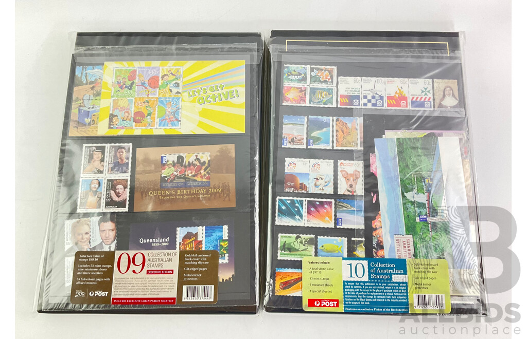 Australian Collection Stamp Albums 2009 and 2010 Face Value Over $185