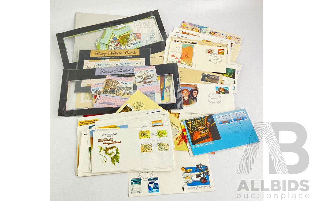 Collection of Australian Stamp Mini Sheets, PNC's, Vintage First Day Covers Including 1999 International Year of the Older Persons, 2014 Season's Greetings, Sydney 2000 and More