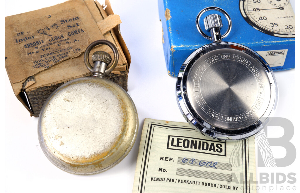 Two Vintage Stop Watches, Including USA Westclox and Leonidas