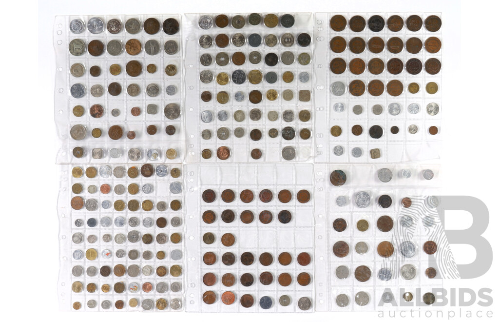 Collection of Australian and International Coins and Tokens, Including Early Australian Pennies and Half Pennies