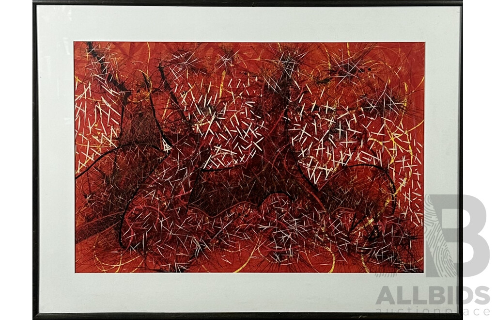 Russell Peel (20th Century), Red Paint Splatter Abstract, Mixed Media, 80 x 108 cm (frame)