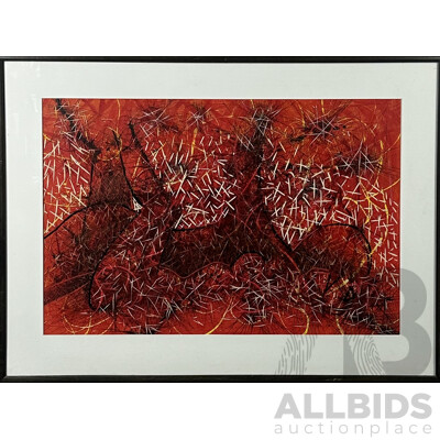 Russell Peel (20th Century), Red Paint Splatter Abstract, Mixed Media, 80 x 108 cm (frame)