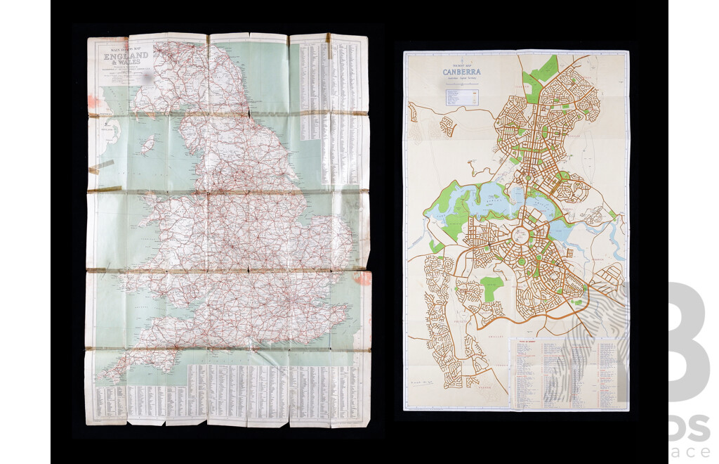 Vintage 1967 Canberra Tourist Map with a Vintage England and Wales Map