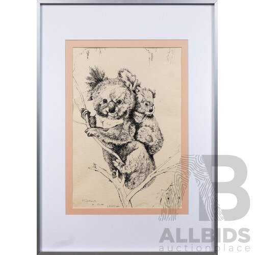 Les Rees (1914-2001), Koala & Cub 1966, Ink on Paper, 38 x 26 cm 